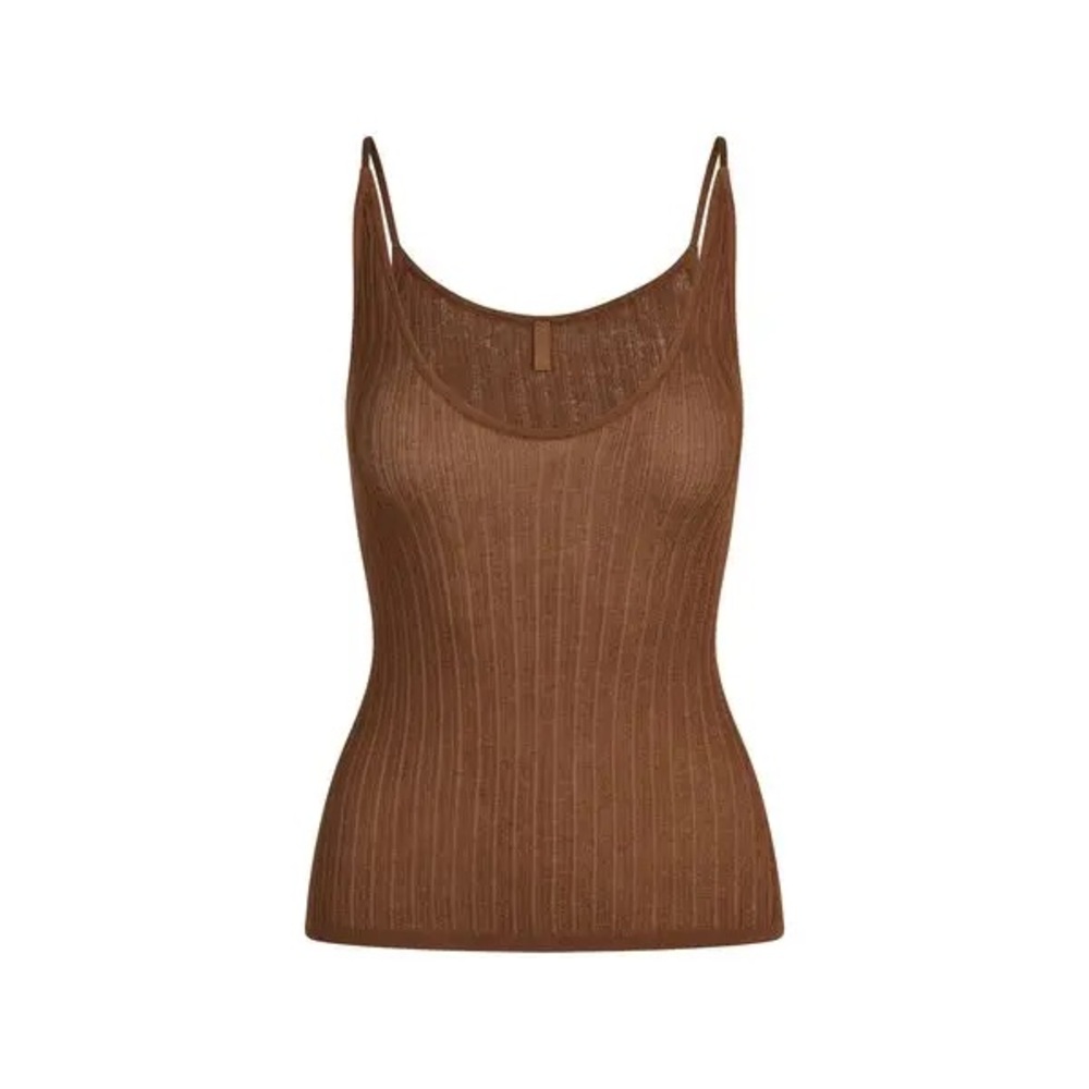SKIMS sheer knit plunge tank in Bison